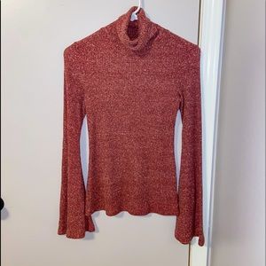 Mock Turtleneck Flare Sleeve Sweater